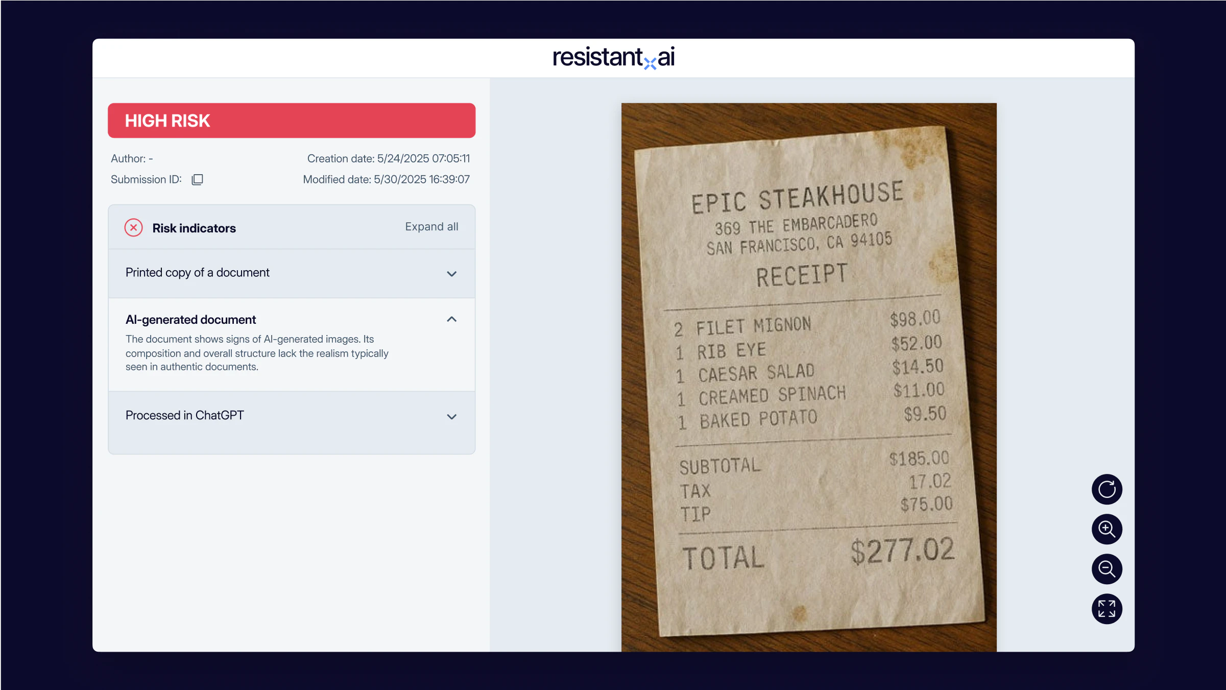 screenshot of Resistant AI